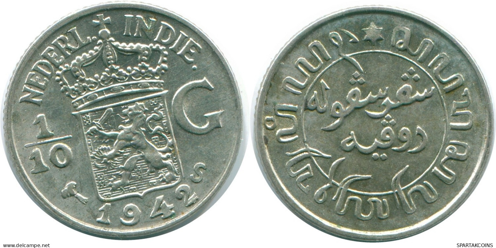 1/10 GULDEN 1942 NIEDERLANDE OSTINDIEN SILBER Koloniale Münze #NL13954.3.D.A - Indie Olandesi