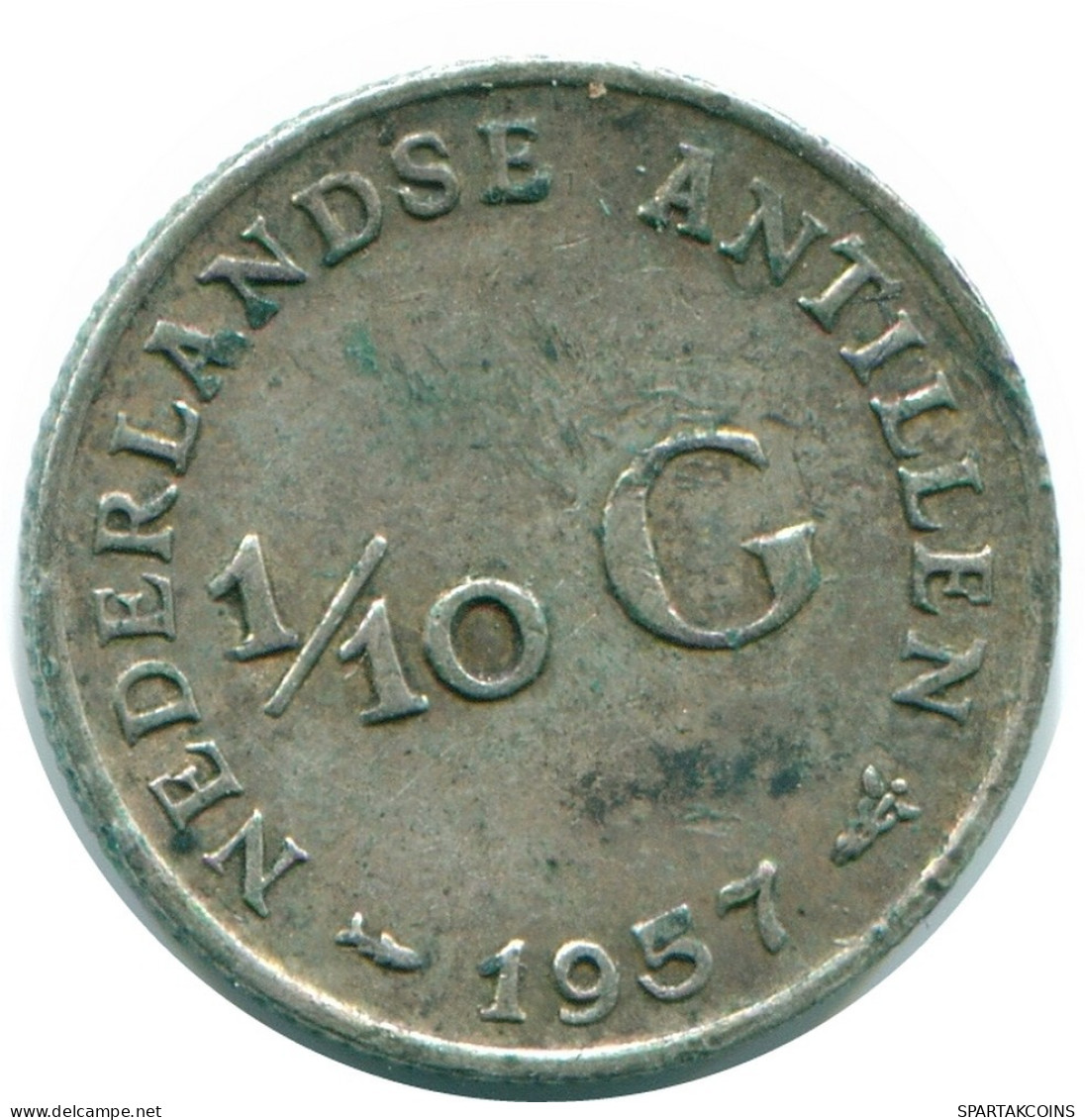 1/10 GULDEN 1957 NETHERLANDS ANTILLES SILVER Colonial Coin #NL12187.3.U.A - Niederländische Antillen