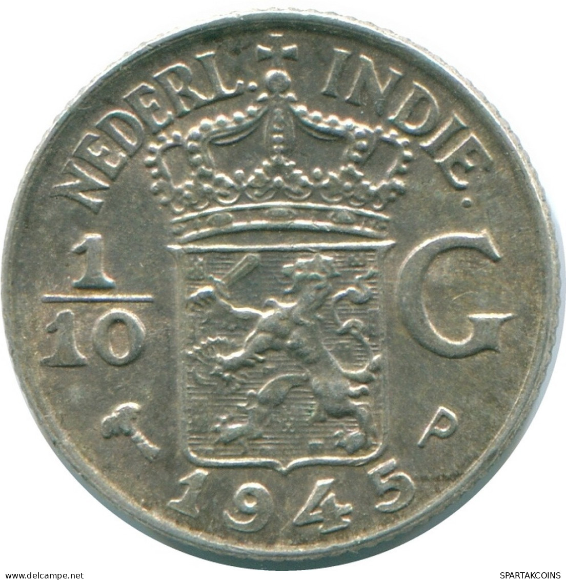 1/10 GULDEN 1945 P NETHERLANDS EAST INDIES SILVER Colonial Coin #NL14093.3.U.A - Indie Olandesi