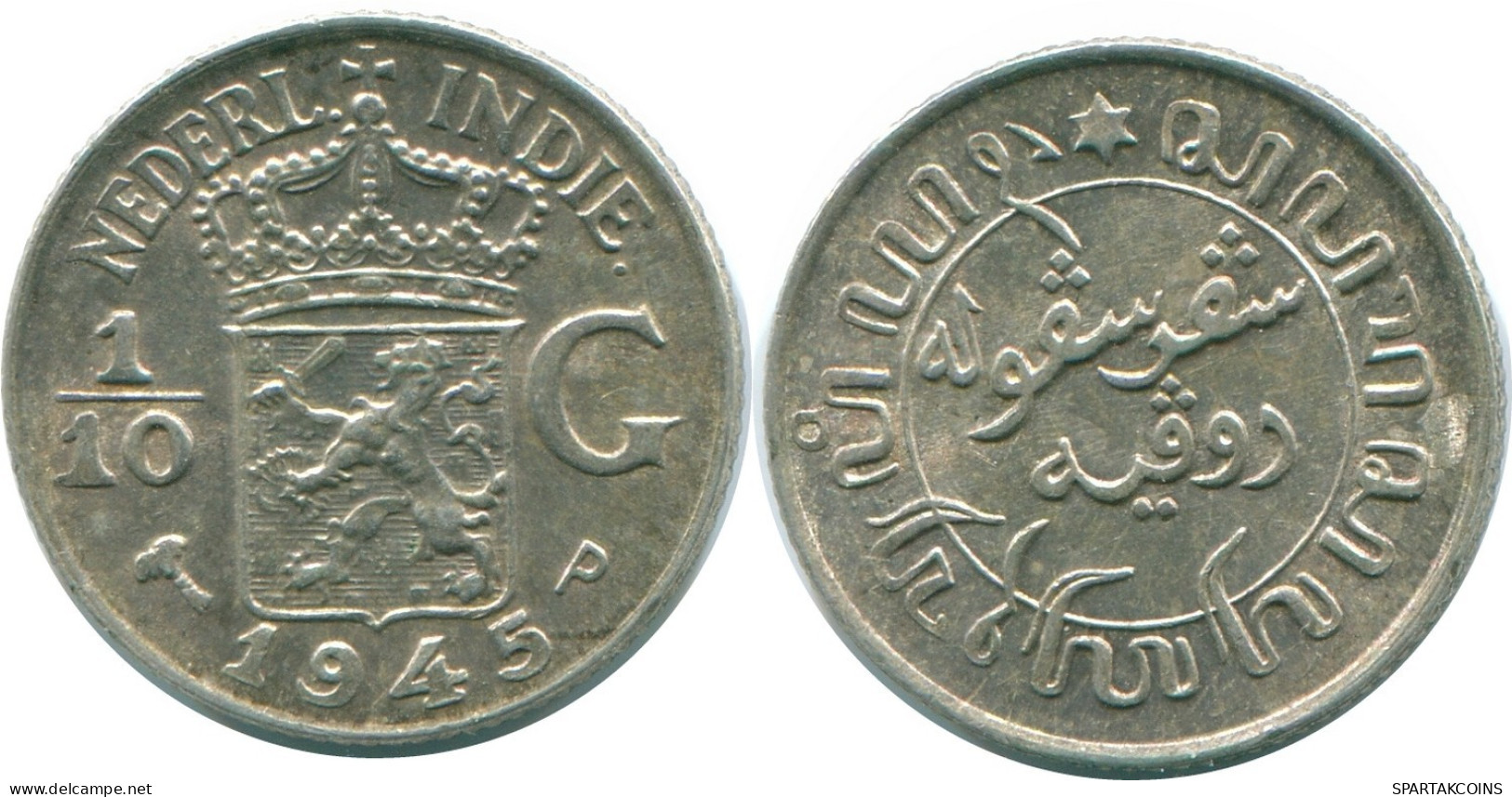 1/10 GULDEN 1945 P NETHERLANDS EAST INDIES SILVER Colonial Coin #NL14093.3.U.A - Nederlands-Indië