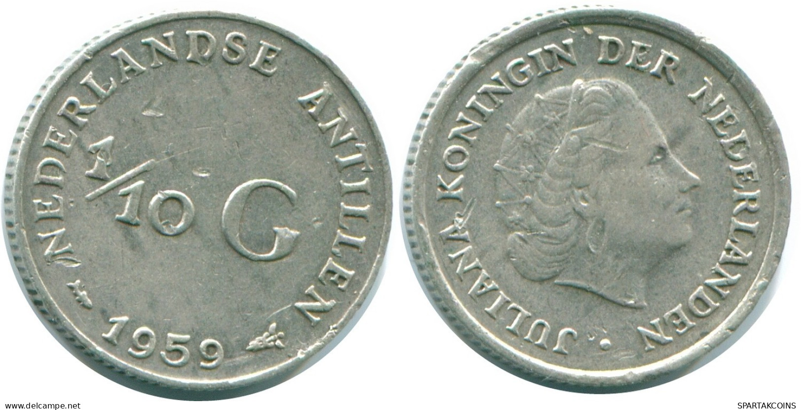 1/10 GULDEN 1959 ANTILLAS NEERLANDESAS PLATA Colonial Moneda #NL12199.3.E.A - Netherlands Antilles