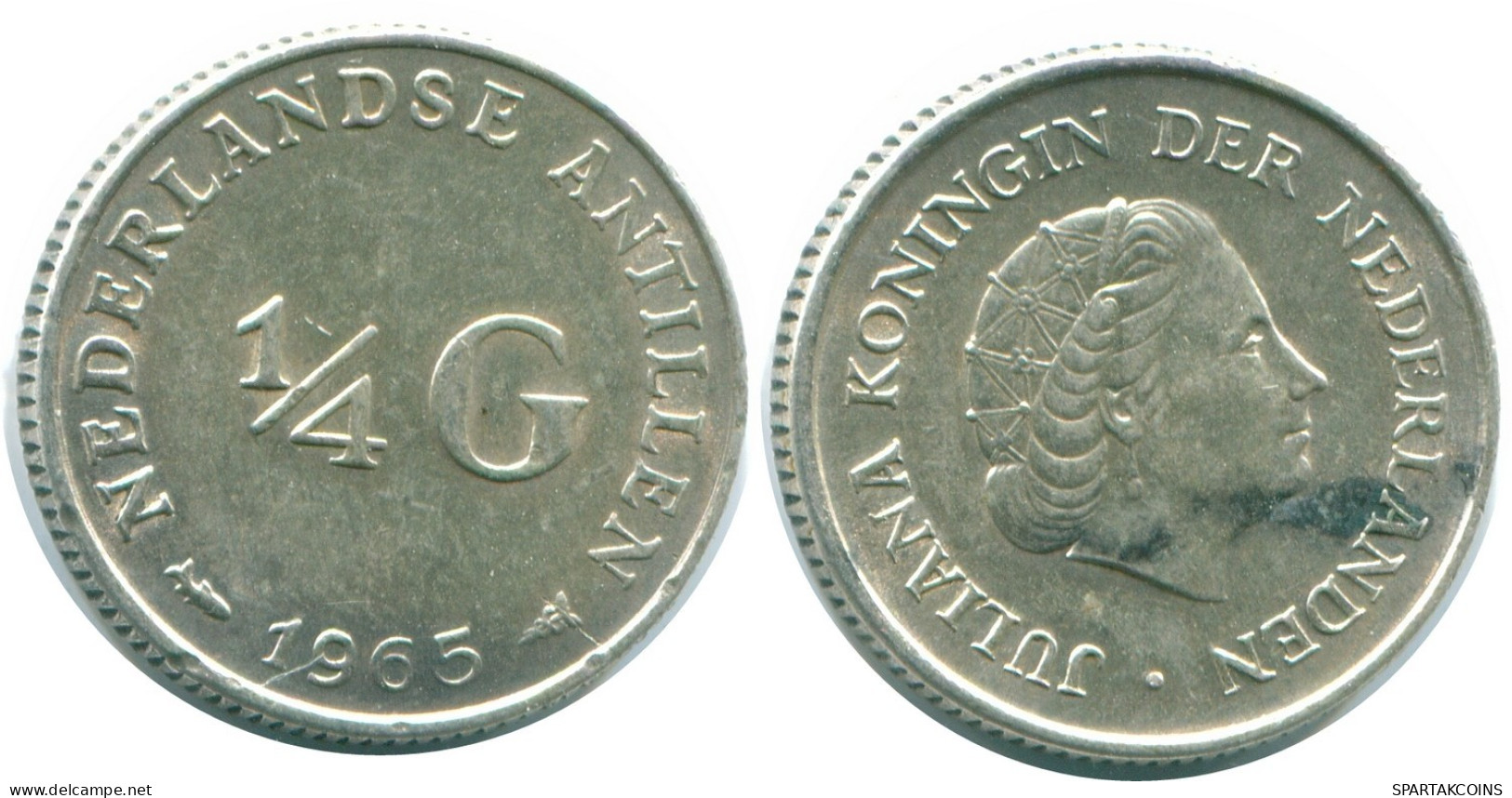 1/4 GULDEN 1965 ANTILLES NÉERLANDAISES ARGENT Colonial Pièce #NL11315.4.F.A - Antille Olandesi