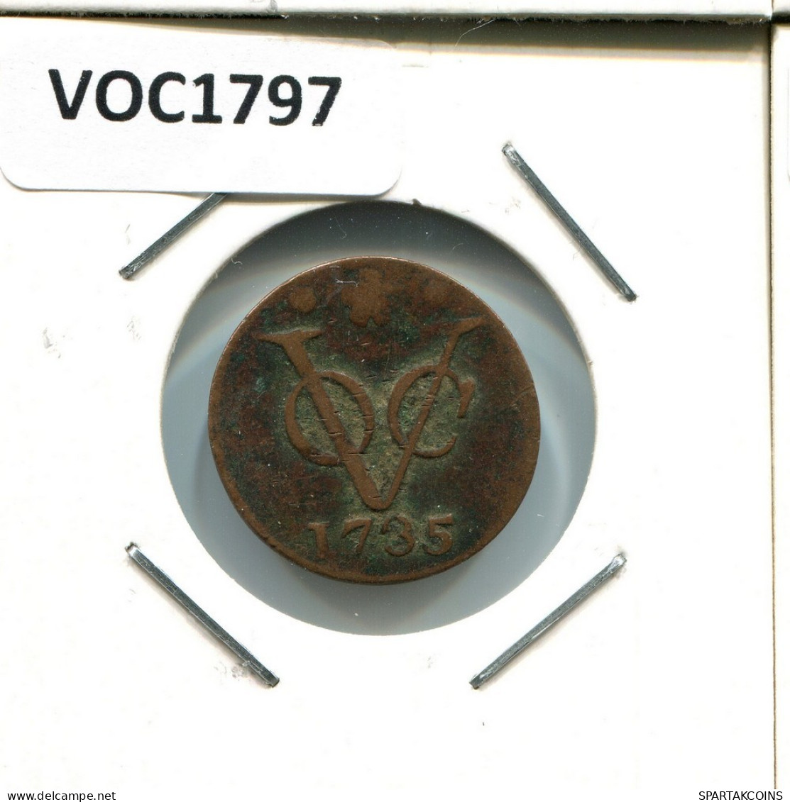 1735 HOLLAND VOC DUIT NIEDERLANDE OSTINDIEN NY COLONIAL PENNY #VOC1797.10.D.A - Indie Olandesi