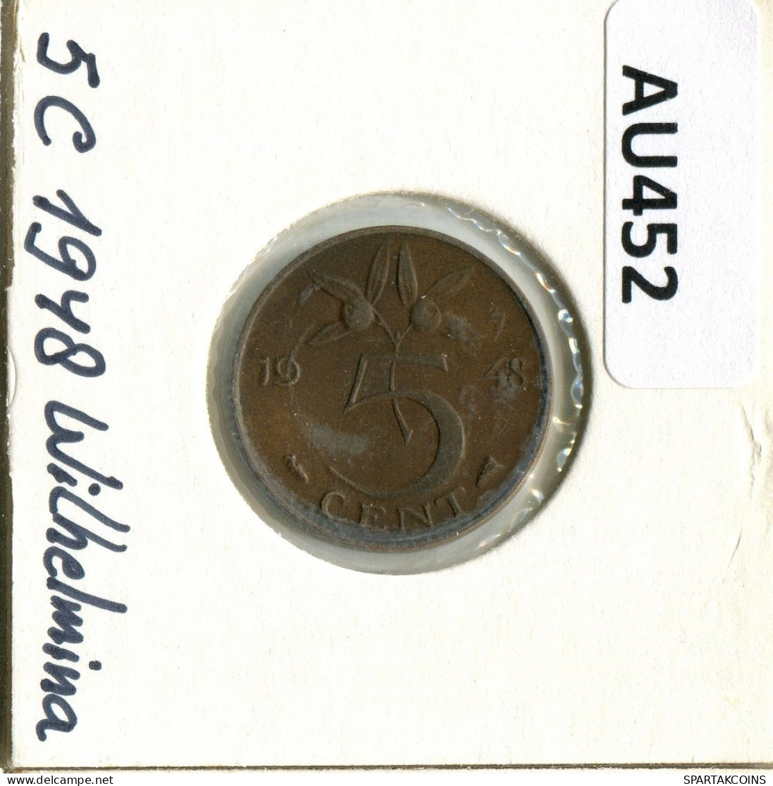 5 CENTS 1948 NETHERLANDS Coin #AU452.U.A - 1948-1980: Juliana