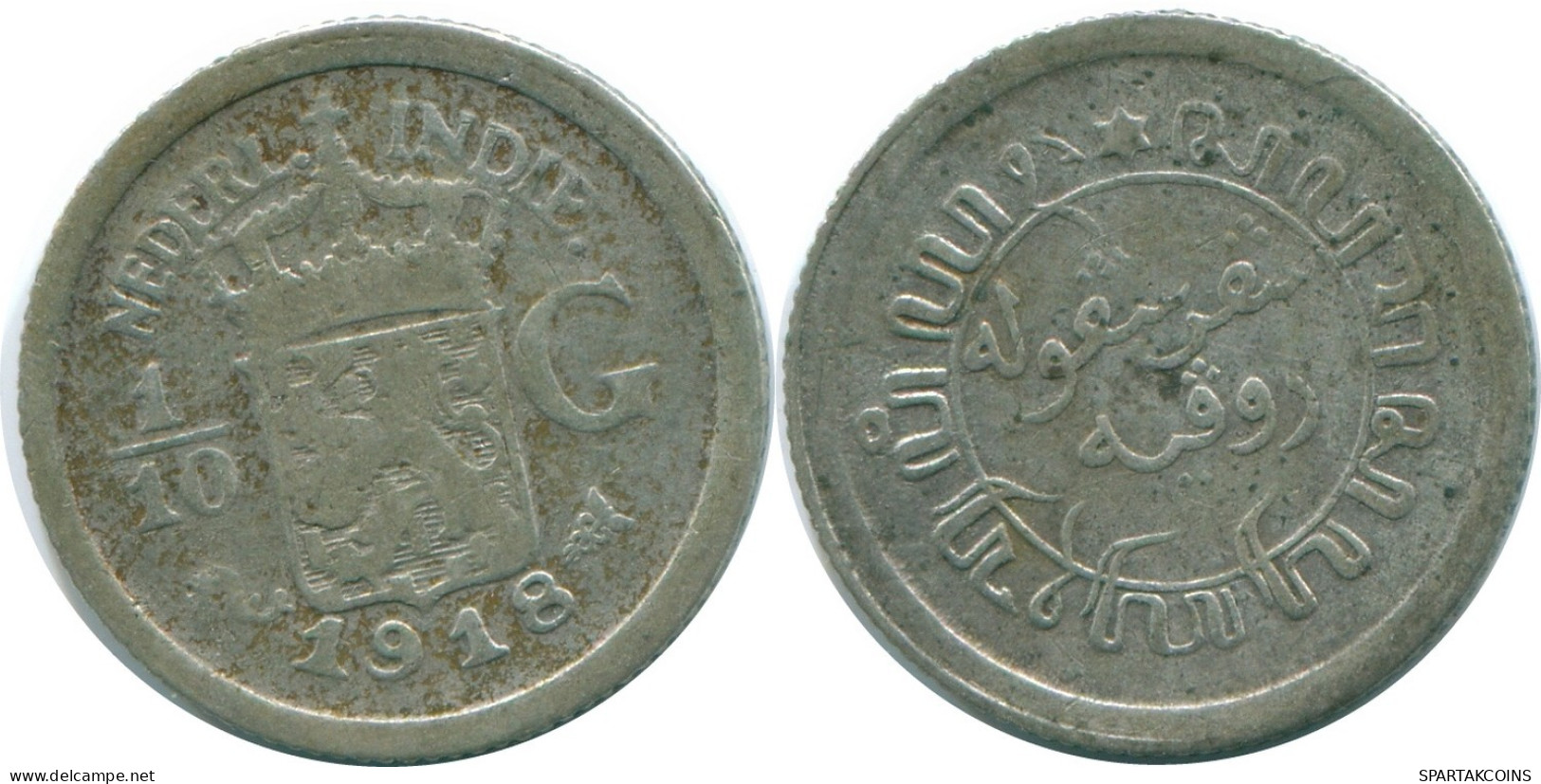 1/10 GULDEN 1918 NIEDERLANDE OSTINDIEN SILBER Koloniale Münze #NL13323.3.D.A - Niederländisch-Indien