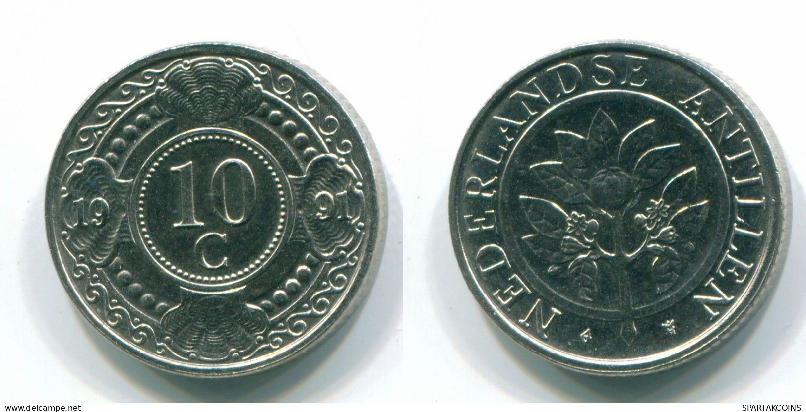 10 CENTS 1991 NETHERLANDS ANTILLES Nickel Colonial Coin #S11320.U.A - Niederländische Antillen