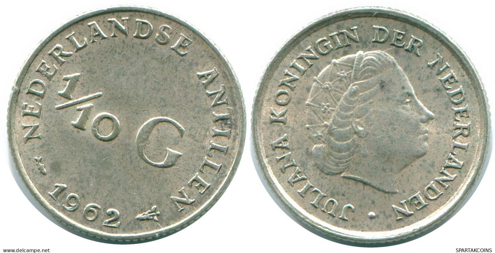 1/10 GULDEN 1962 NIEDERLÄNDISCHE ANTILLEN SILBER Koloniale Münze #NL12376.3.D.A - Antille Olandesi