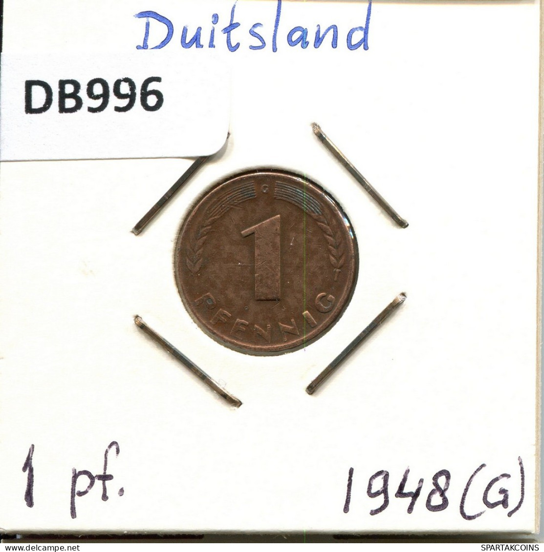 1 PFENNIG 1948 G WEST & UNIFIED GERMANY Coin #DB996.U.A - 1 Pfennig