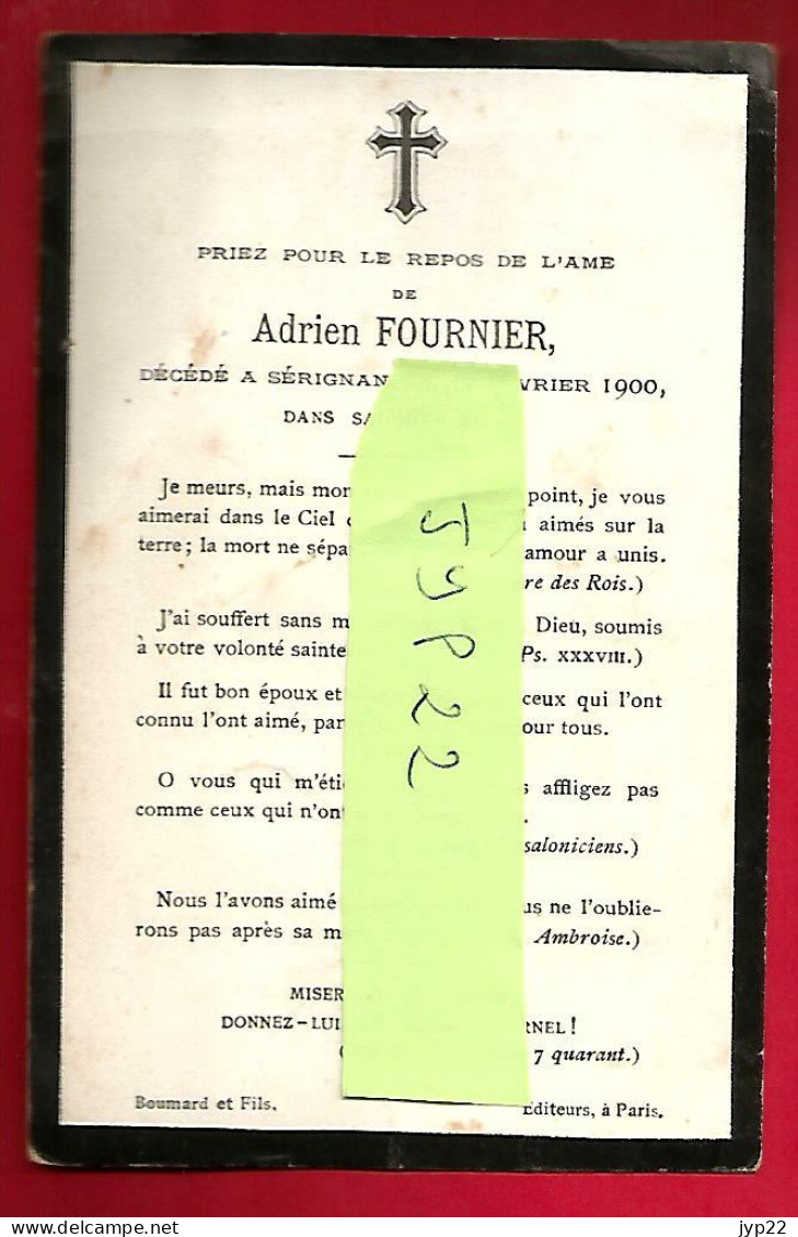 Image Pieuse Letaillé Boumard 498 Bis - Avis De Décès Adrien Fournier Sérignan 12-02-1900 - Serait Né En 1844 - Andachtsbilder