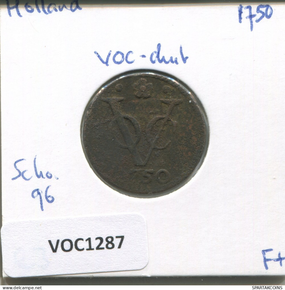 1750 HOLLAND VOC DUIT NETHERLANDS INDIES NEW YORK COLONIAL PENNY #VOC1287.8.U.A - Dutch East Indies