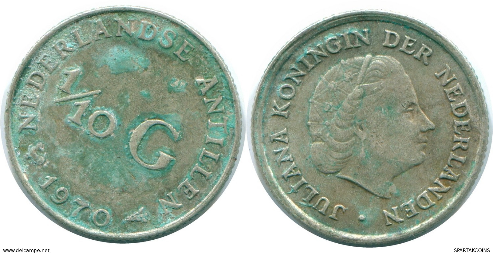 1/10 GULDEN 1970 NETHERLANDS ANTILLES SILVER Colonial Coin #NL13068.3.U.A - Nederlandse Antillen