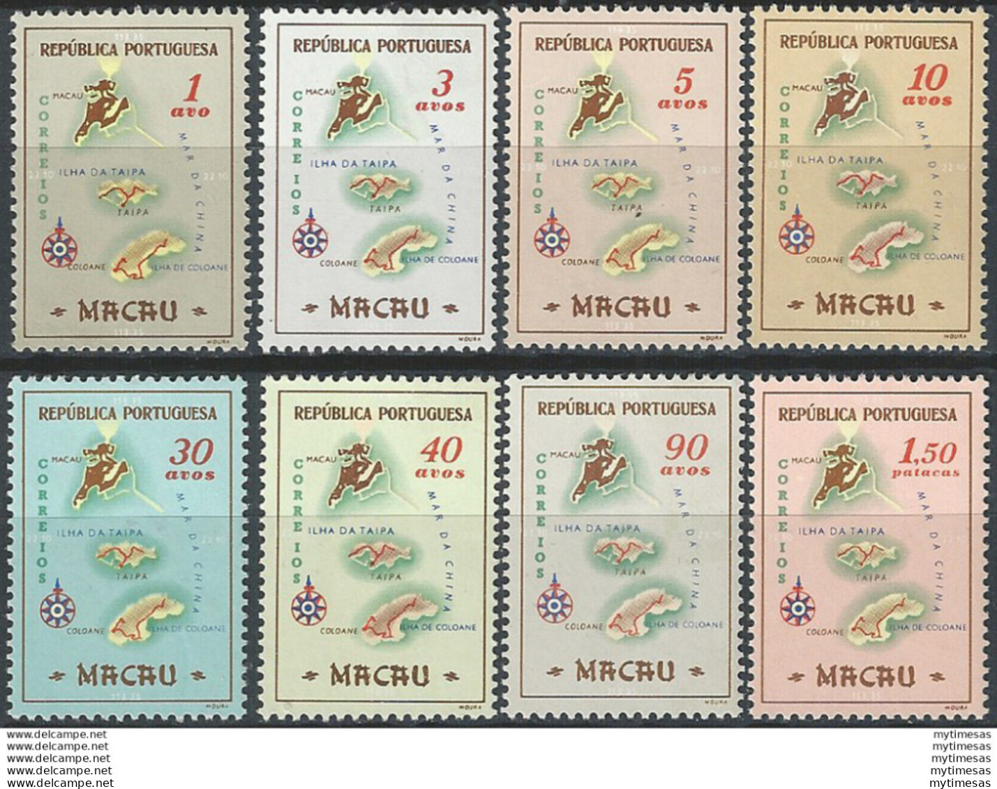 1956 Macao Carta Geografica 8v. MNH Yvert N. 375/382 - Otros & Sin Clasificación