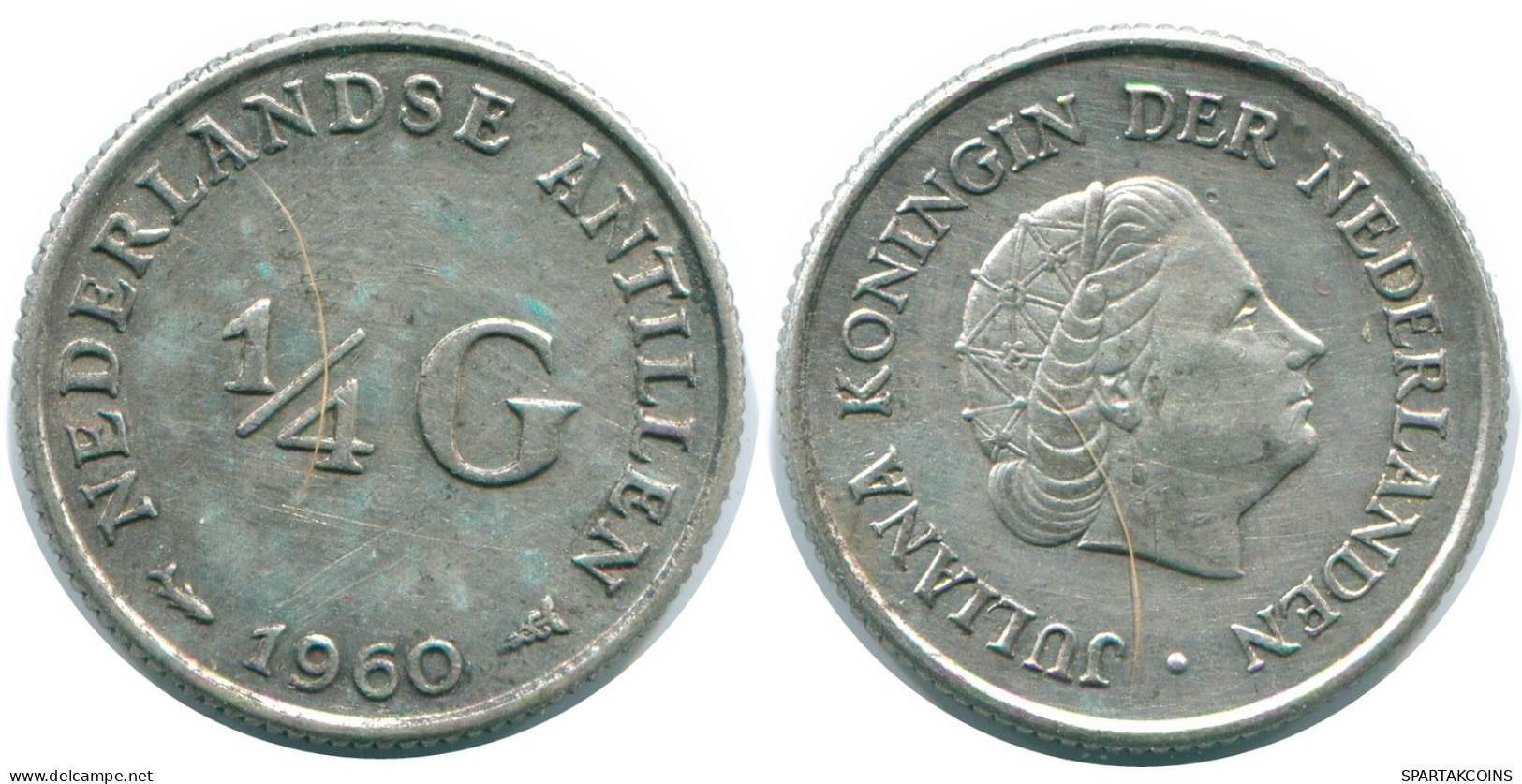 1/4 GULDEN 1960 NIEDERLÄNDISCHE ANTILLEN SILBER Koloniale Münze #NL11024.4.D.A - Niederländische Antillen