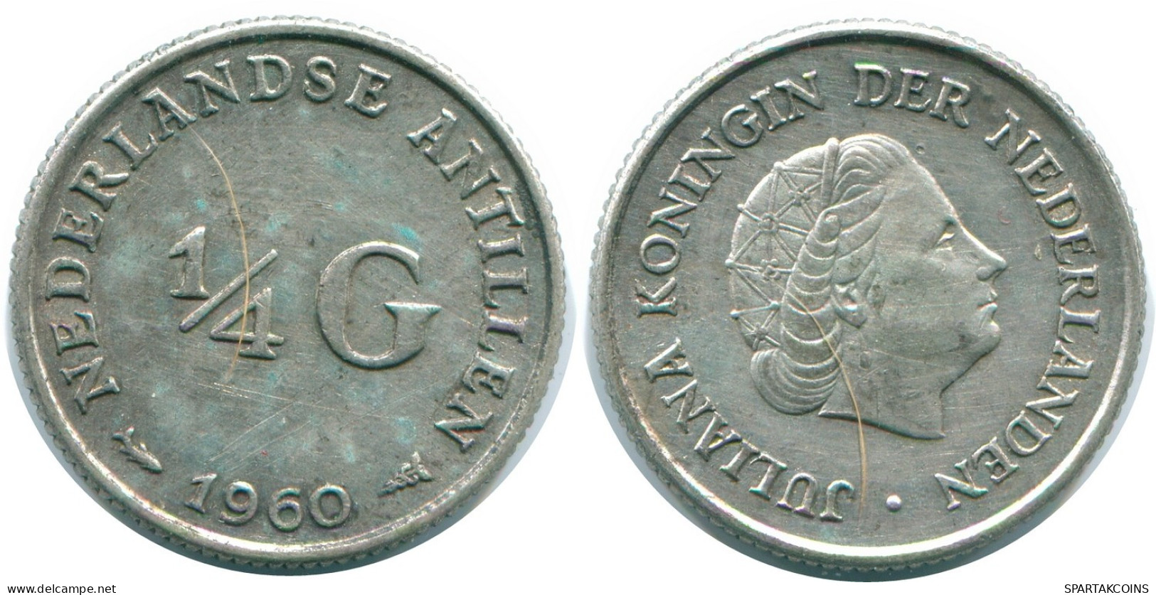 1/4 GULDEN 1960 NIEDERLÄNDISCHE ANTILLEN SILBER Koloniale Münze #NL11024.4.D.A - Antilles Néerlandaises