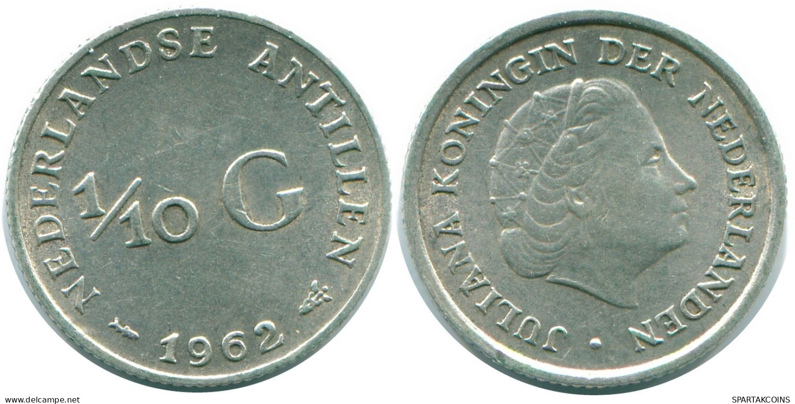 1/10 GULDEN 1962 ANTILLAS NEERLANDESAS PLATA Colonial Moneda #NL12382.3.E.A - Antilles Néerlandaises