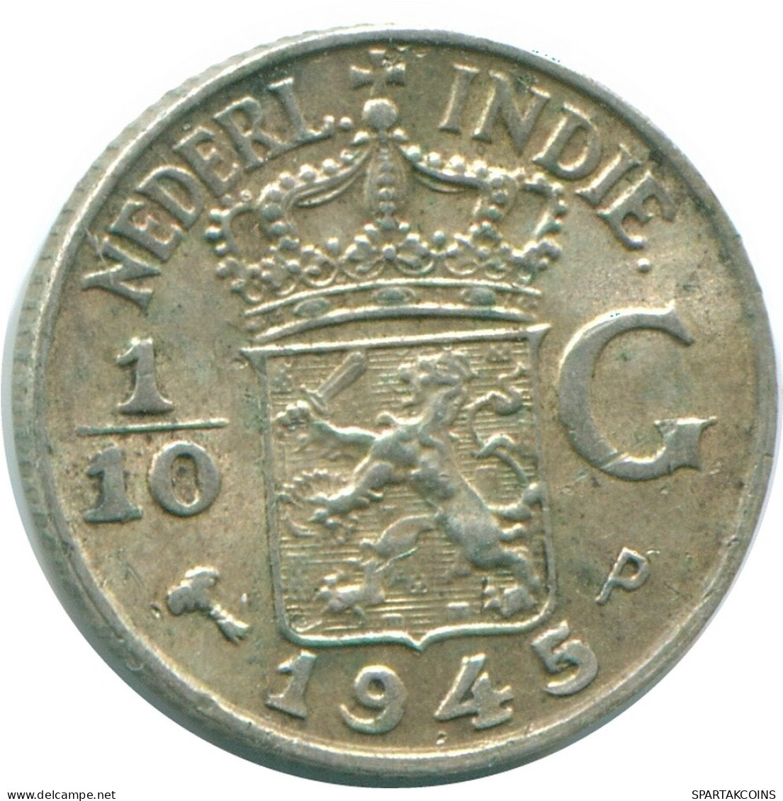 1/10 GULDEN 1945 P NIEDERLANDE OSTINDIEN SILBER Koloniale Münze #NL14147.3.D.A - Niederländisch-Indien