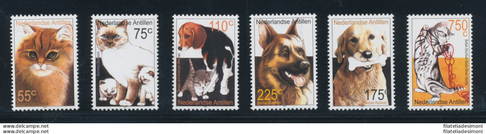 2001 Antille Olandesi - Cani E Gatti - Catalogo Yvert N. 1258-63 - 6 Valori - MNH** - Other & Unclassified