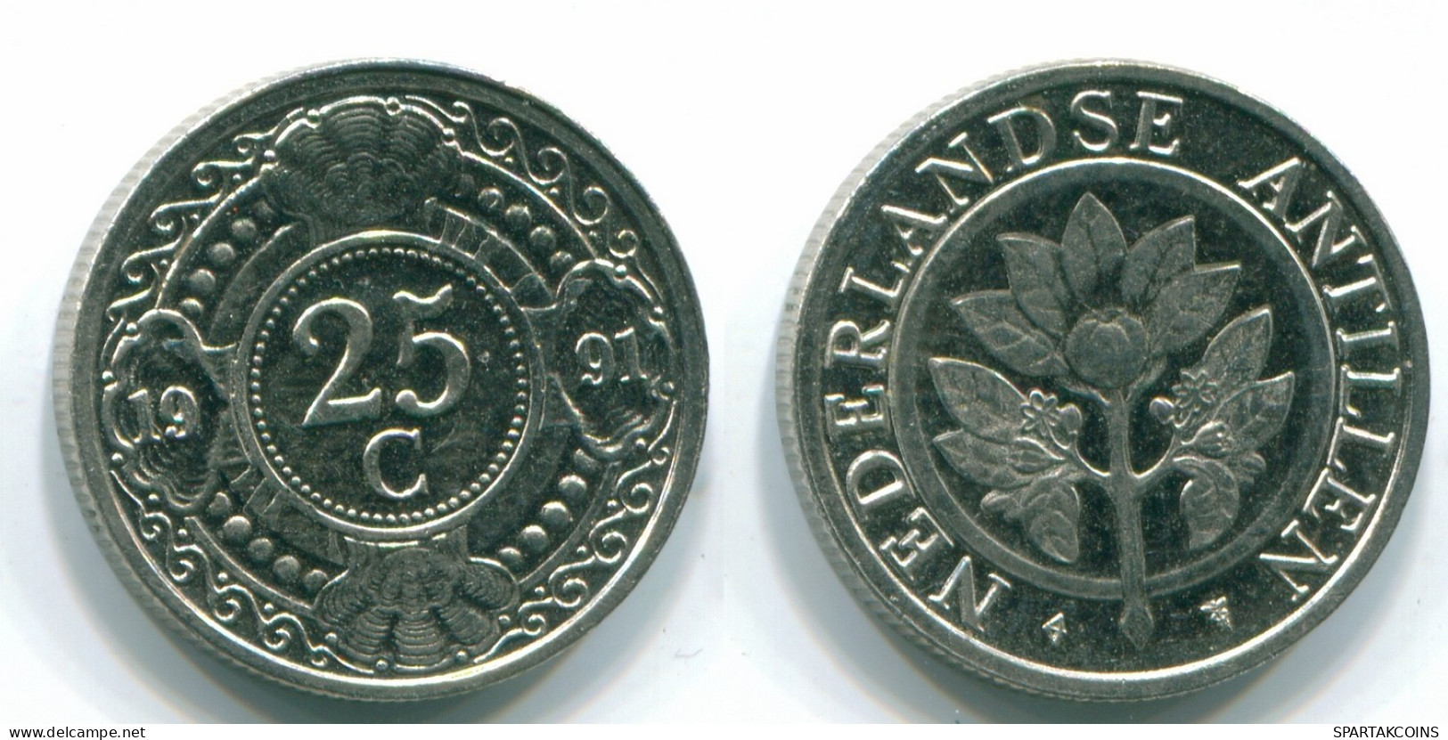 25 CENTS 1991 ANTILLAS NEERLANDESAS Nickel Colonial Moneda #S11281.E.A - Antilles Néerlandaises