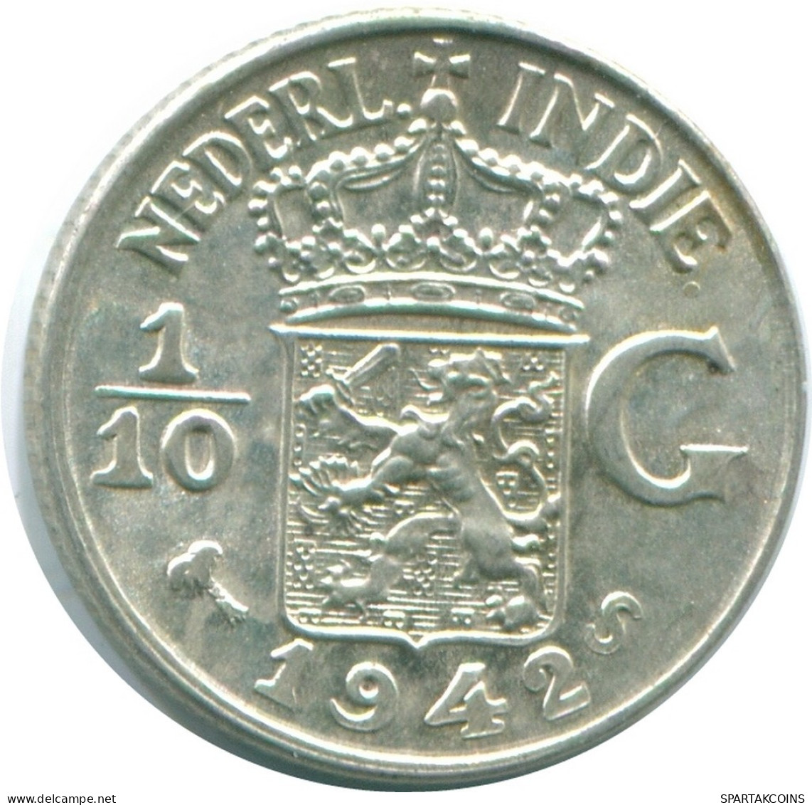 1/10 GULDEN 1942 INDES ORIENTALES NÉERLANDAISES ARGENT Colonial Pièce #NL13895.3.F.A - Nederlands-Indië