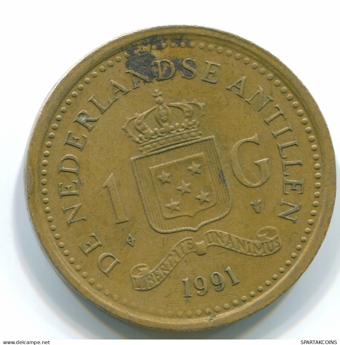 1 GULDEN 1991 NETHERLANDS ANTILLES Aureate Steel Colonial Coin #S12138.U.A - Antillas Neerlandesas