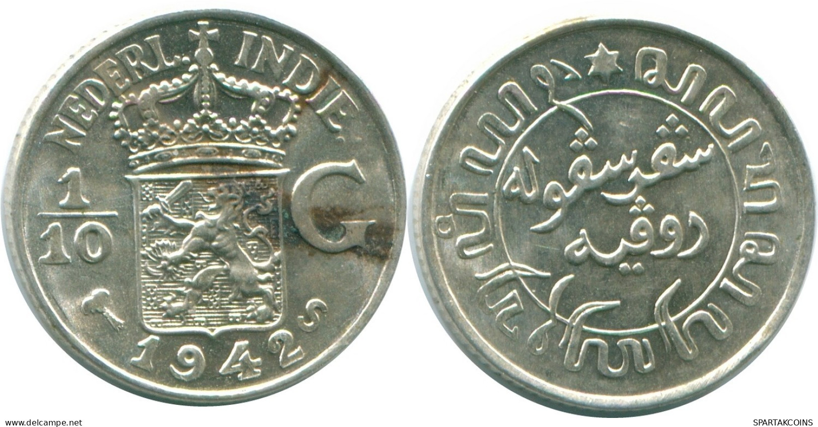 1/10 GULDEN 1942 NIEDERLANDE OSTINDIEN SILBER Koloniale Münze #NL13980.3.D.A - Niederländisch-Indien