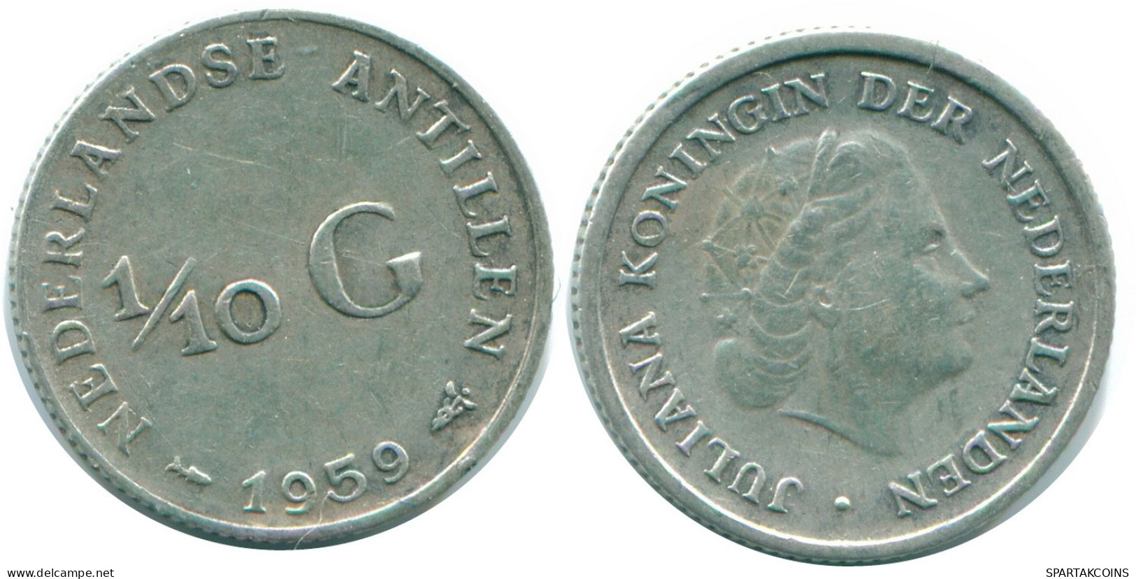 1/10 GULDEN 1959 ANTILLAS NEERLANDESAS PLATA Colonial Moneda #NL12194.3.E.A - Antilles Néerlandaises