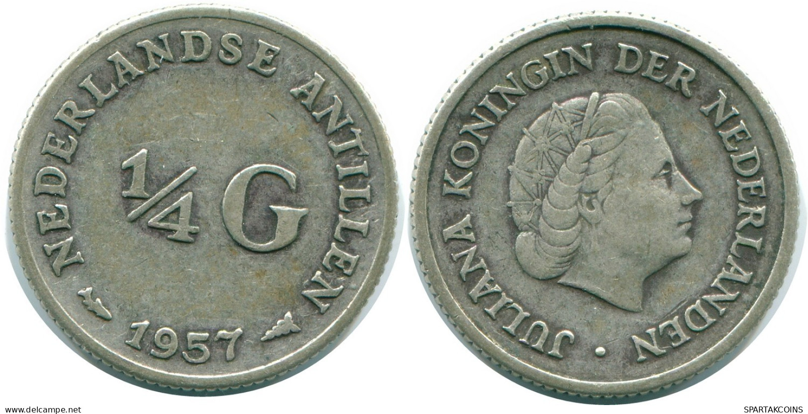1/4 GULDEN 1957 ANTILLAS NEERLANDESAS PLATA Colonial Moneda #NL10995.4.E.A - Antilles Néerlandaises