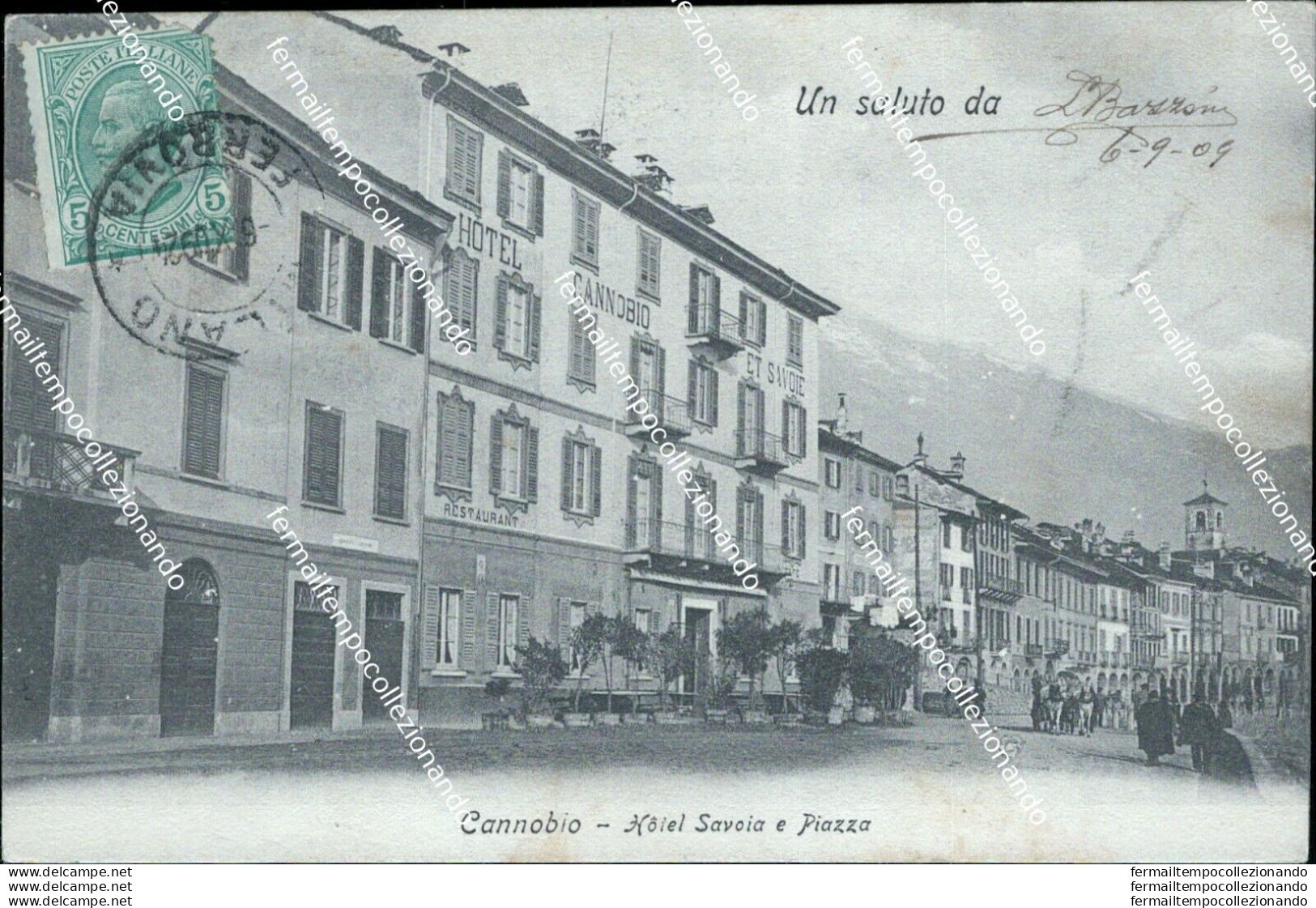 Az514 Cartolina Cannobio Hotel Savoia E Piazza Verbania Piemonte 1909 - Biella