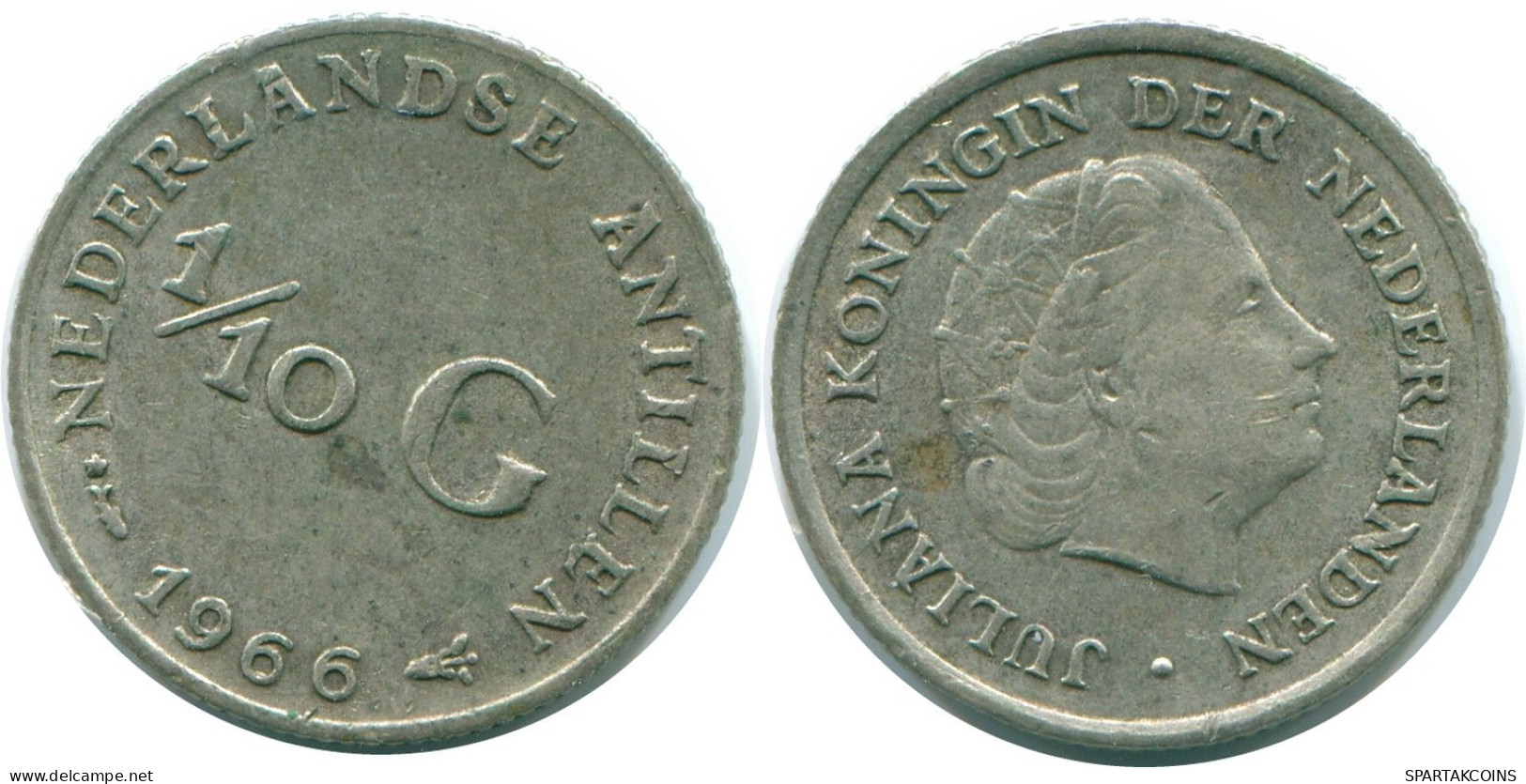 1/10 GULDEN 1966 NETHERLANDS ANTILLES SILVER Colonial Coin #NL12809.3.U.A - Niederländische Antillen