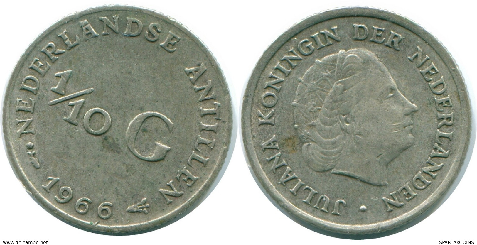 1/10 GULDEN 1966 NETHERLANDS ANTILLES SILVER Colonial Coin #NL12809.3.U.A - Netherlands Antilles