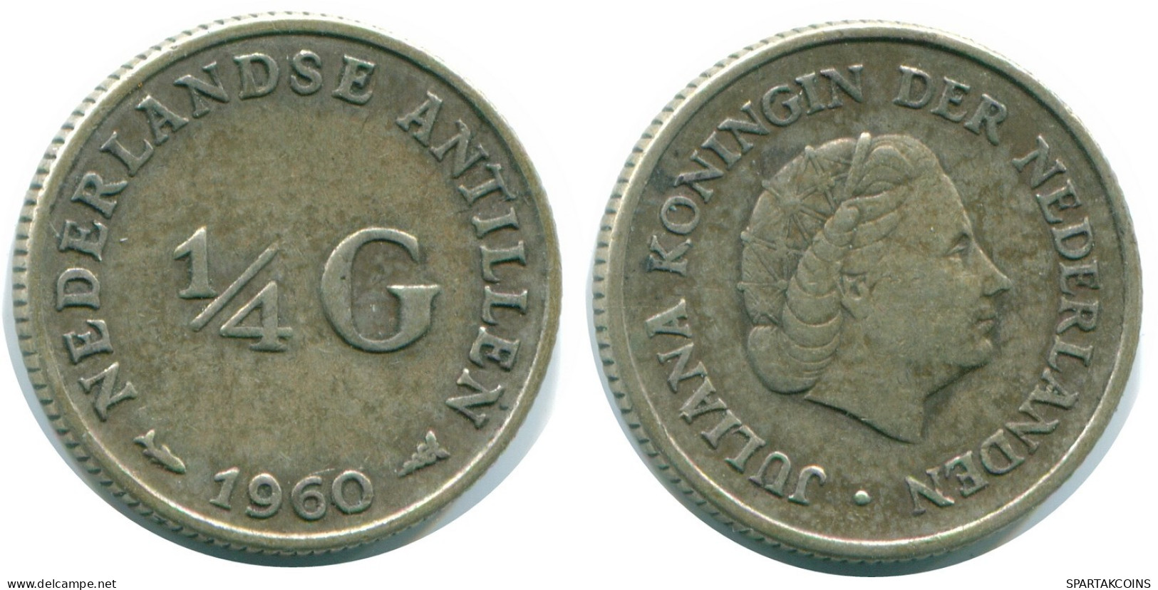 1/4 GULDEN 1960 ANTILLES NÉERLANDAISES ARGENT Colonial Pièce #NL11098.4.F.A - Antillas Neerlandesas