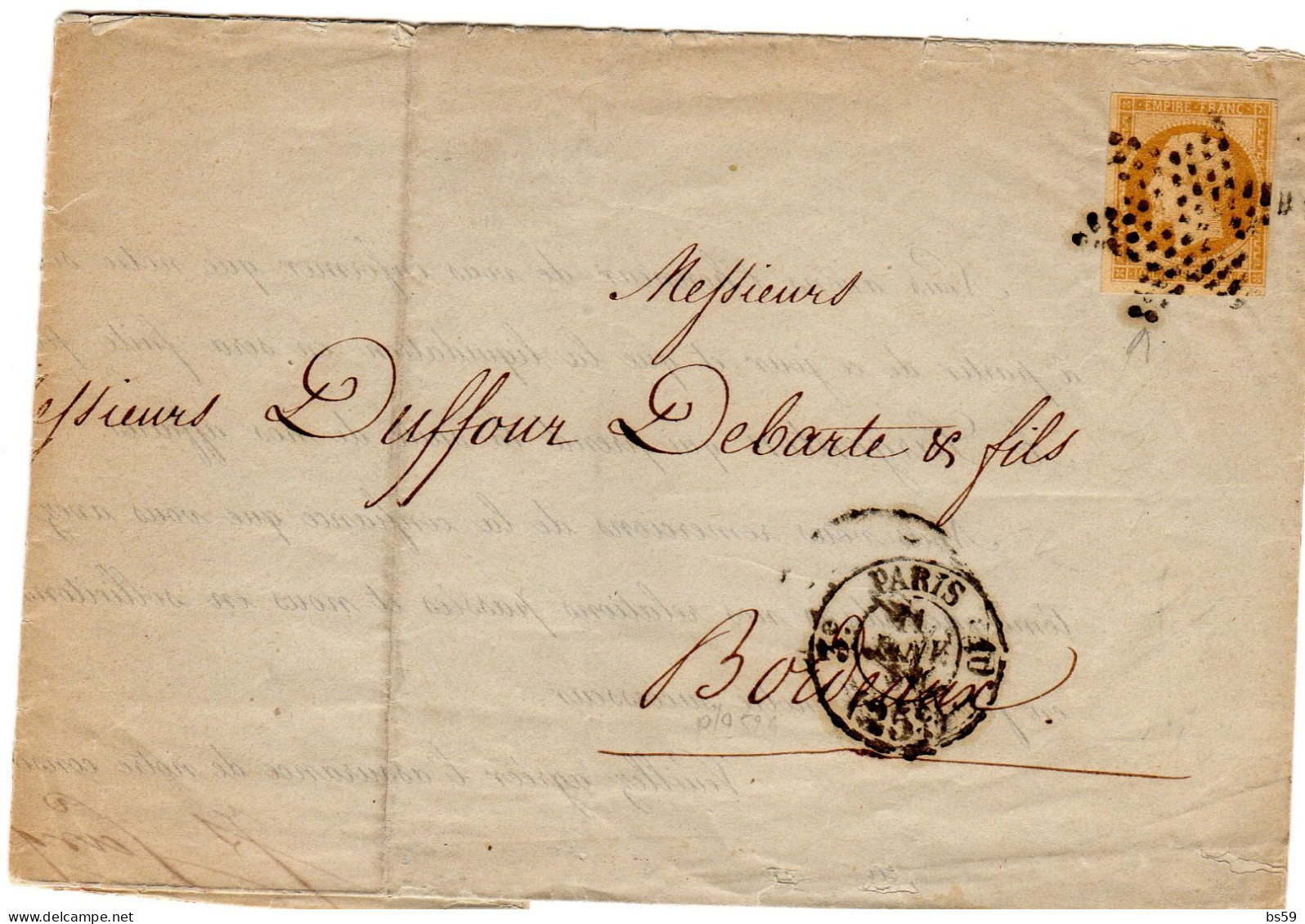 Paris - LAC (imprimé à Destination Bordeaux) Affr N° 13A Obl étoile Tàd Taxe 25c Type 2513 (erreur D'emploi) - 1849-1876: Periodo Clásico