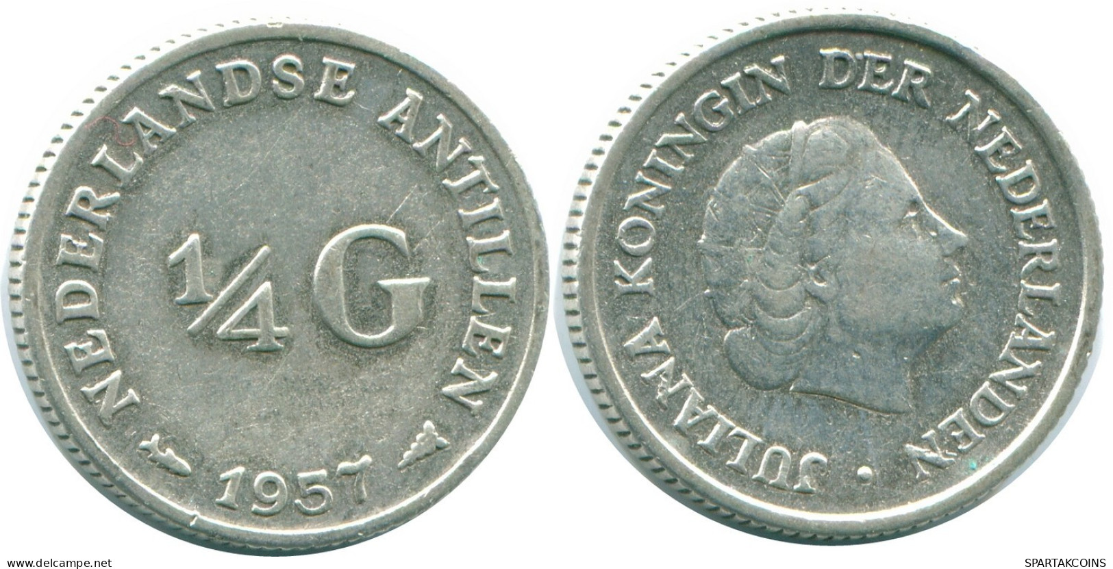 1/4 GULDEN 1957 NETHERLANDS ANTILLES SILVER Colonial Coin #NL10979.4.U.A - Antille Olandesi