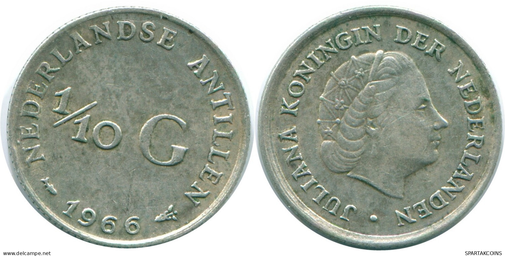 1/10 GULDEN 1966 NIEDERLÄNDISCHE ANTILLEN SILBER Koloniale Münze #NL12823.3.D.A - Antille Olandesi