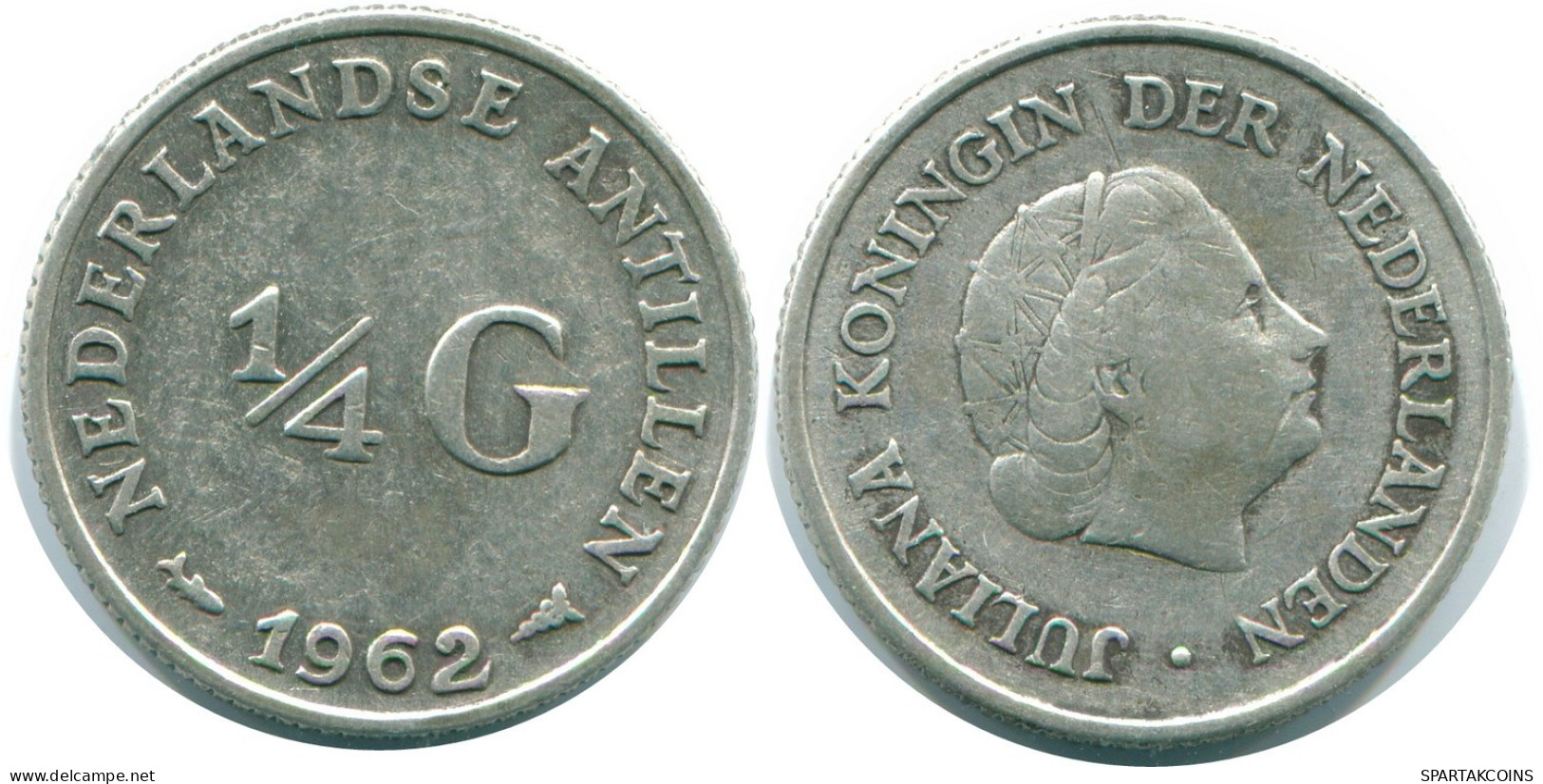 1/4 GULDEN 1962 ANTILLES NÉERLANDAISES ARGENT Colonial Pièce #NL11120.4.F.A - Antilles Néerlandaises