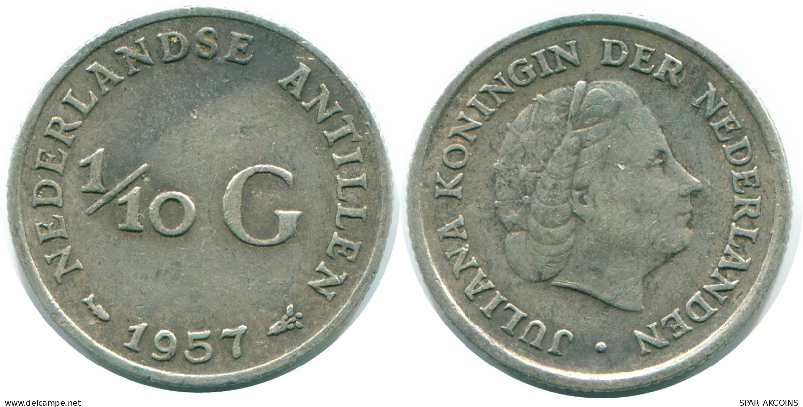 1/10 GULDEN 1957 ANTILLES NÉERLANDAISES ARGENT Colonial Pièce #NL12162.3.F.A - Antilles Néerlandaises