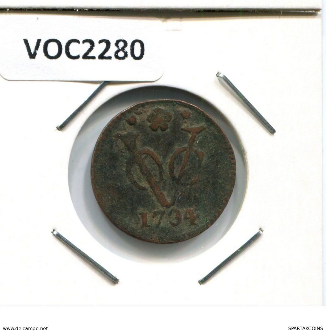 1734 HOLLAND VOC DUIT INDES NÉERLANDAIS NETHERLANDS NEW YORK COLONIAL PENNY #VOC2280.7.F.A - Niederländisch-Indien