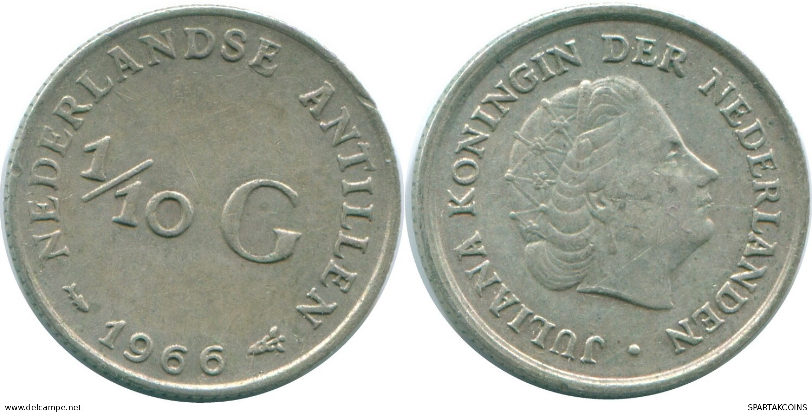 1/10 GULDEN 1966 NIEDERLÄNDISCHE ANTILLEN SILBER Koloniale Münze #NL12664.3.D.A - Nederlandse Antillen