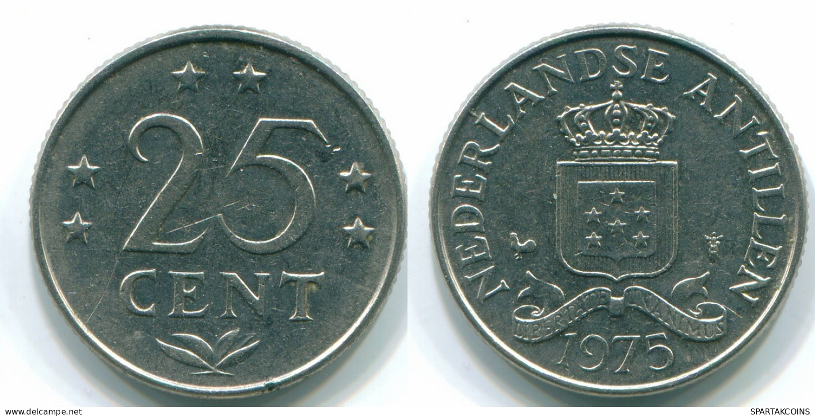 25 CENTS 1975 NETHERLANDS ANTILLES Nickel Colonial Coin #S11609.U.A - Nederlandse Antillen