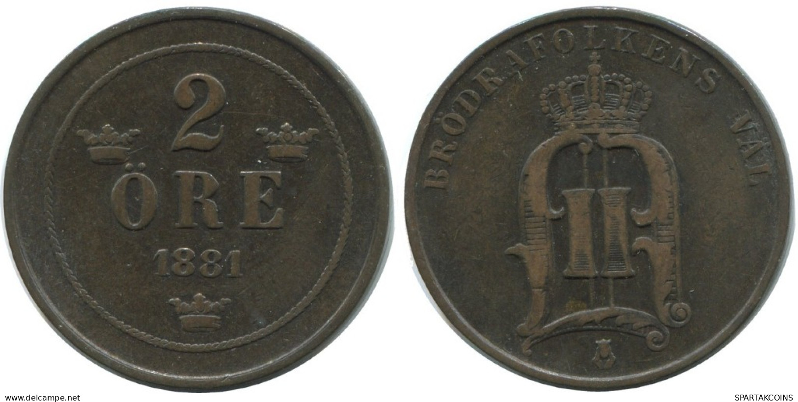 2 ORE 1881 SWEDEN Coin #AC971.2.U.A - Suecia