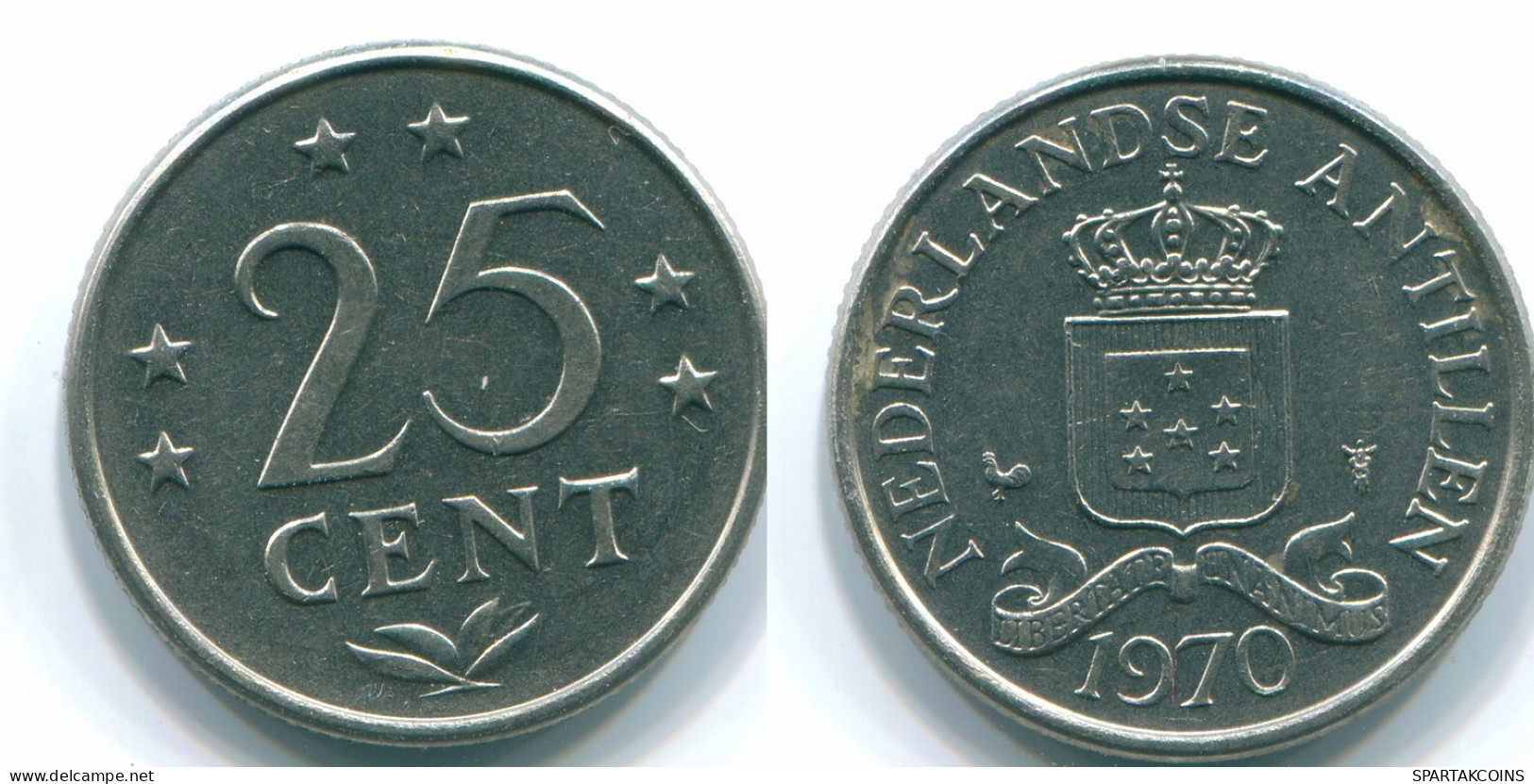 25 CENTS 1970 NETHERLANDS ANTILLES Nickel Colonial Coin #S11450.U.A - Antilles Néerlandaises