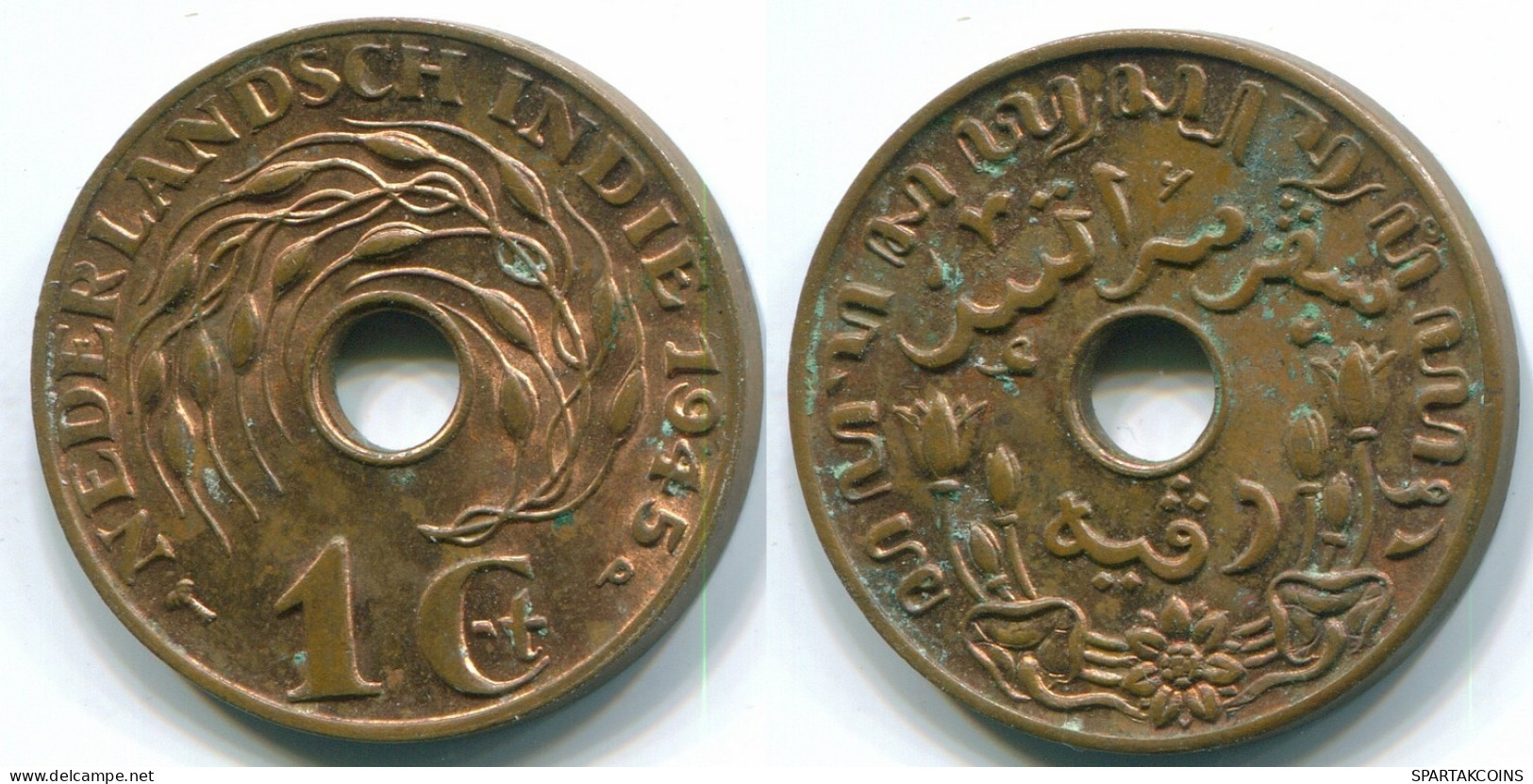 1 CENT 1945 P NETHERLANDS EAST INDIES INDONESIA Bronze Colonial Coin #S10355.U.A - Niederländisch-Indien