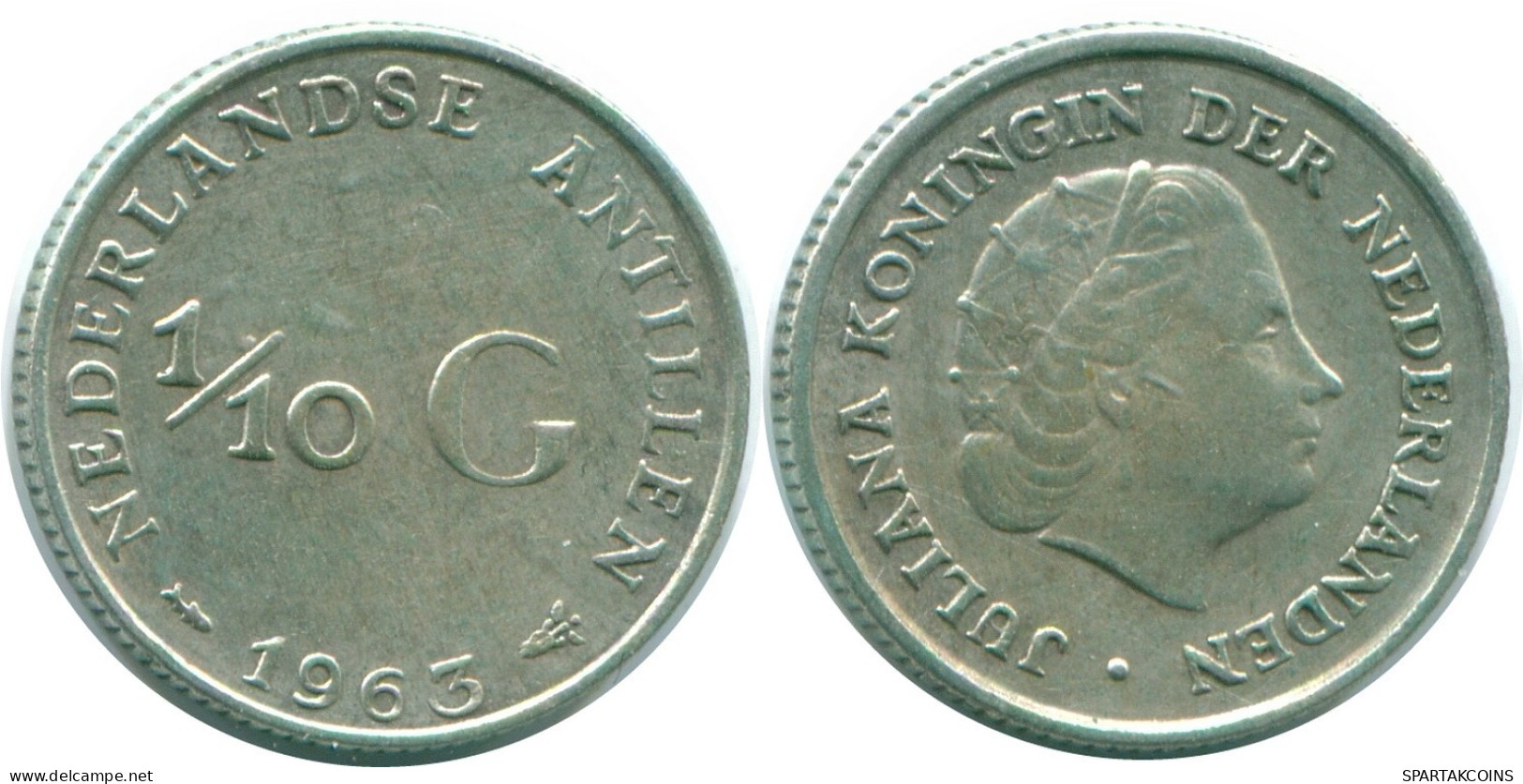 1/10 GULDEN 1963 NIEDERLÄNDISCHE ANTILLEN SILBER Koloniale Münze #NL12578.3.D.A - Niederländische Antillen