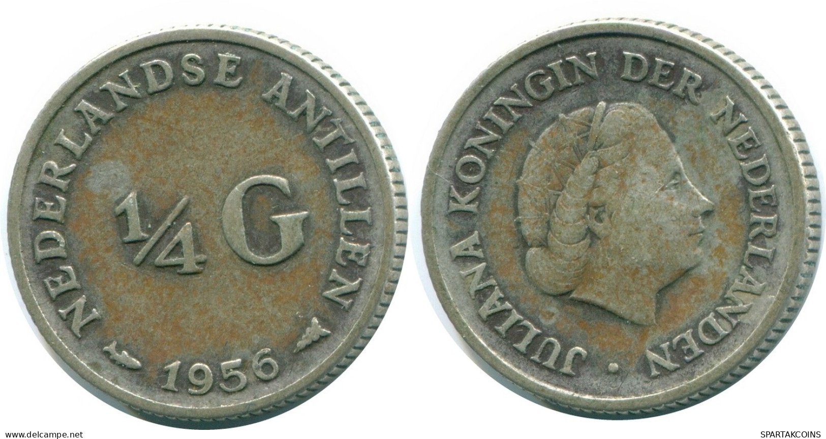 1/4 GULDEN 1956 ANTILLAS NEERLANDESAS PLATA Colonial Moneda #NL10937.4.E.A - Antilles Néerlandaises