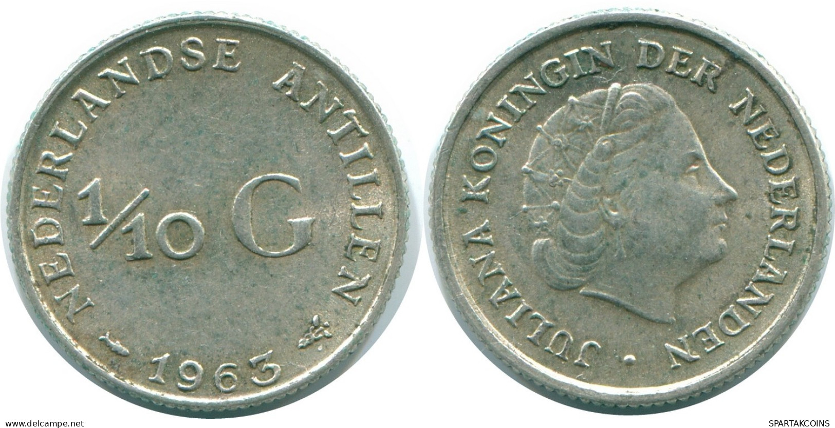 1/10 GULDEN 1963 ANTILLAS NEERLANDESAS PLATA Colonial Moneda #NL12465.3.E.A - Antilles Néerlandaises