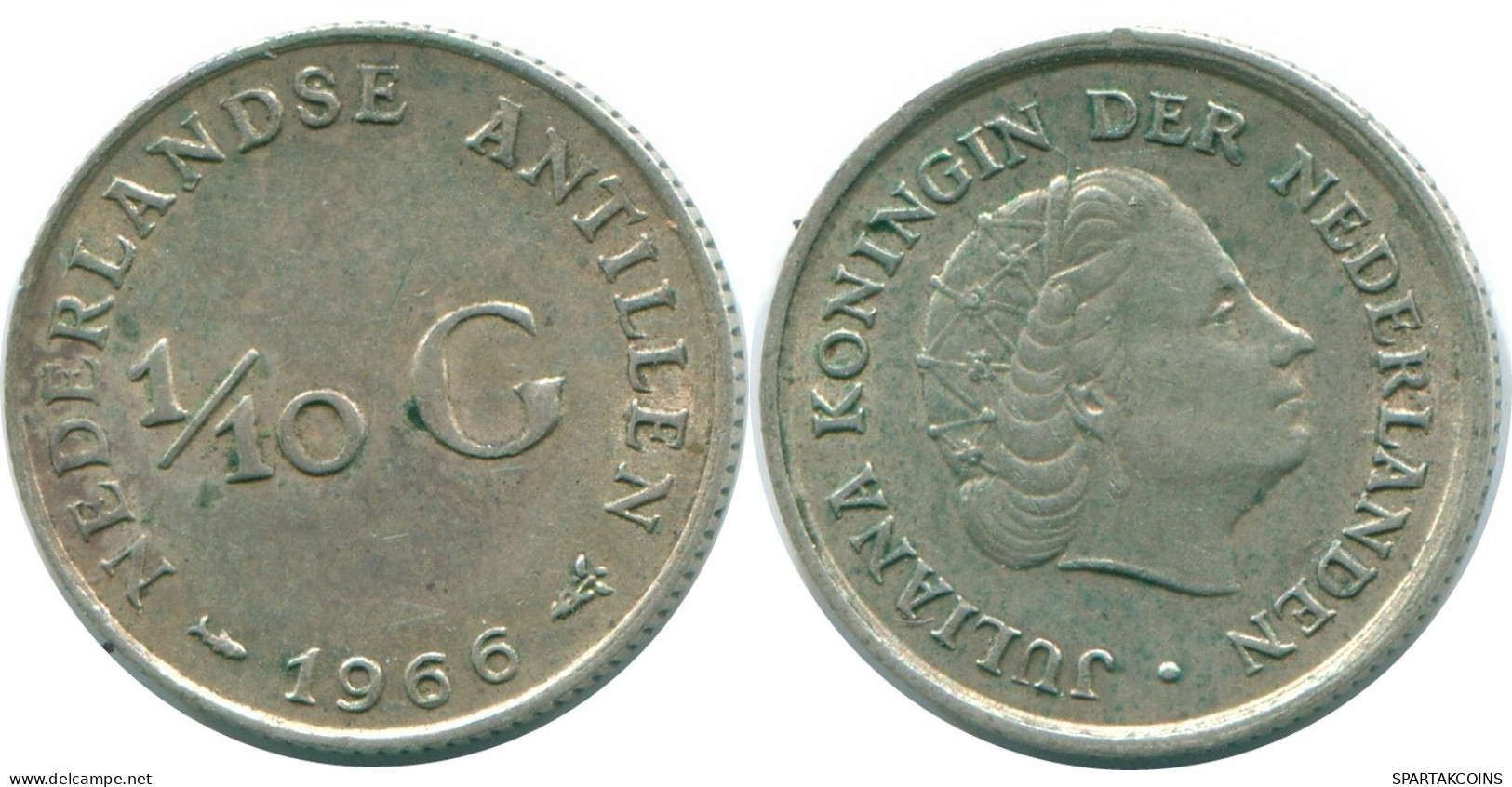 1/10 GULDEN 1966 NIEDERLÄNDISCHE ANTILLEN SILBER Koloniale Münze #NL12802.3.D.A - Niederländische Antillen