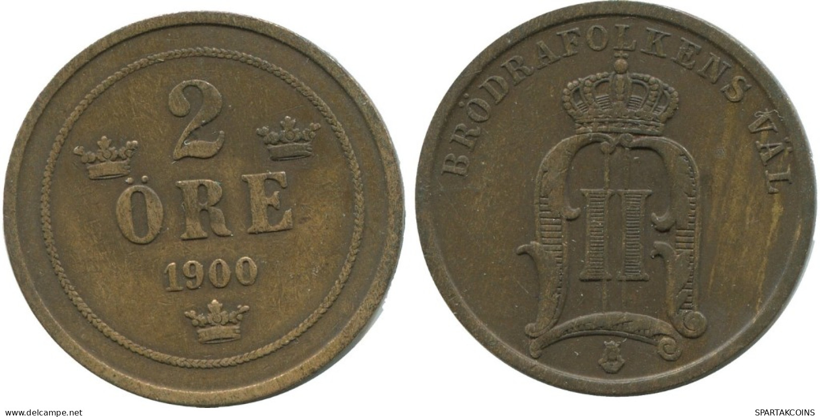 2 ORE 1900 SCHWEDEN SWEDEN Münze #AC912.2.D.A - Zweden