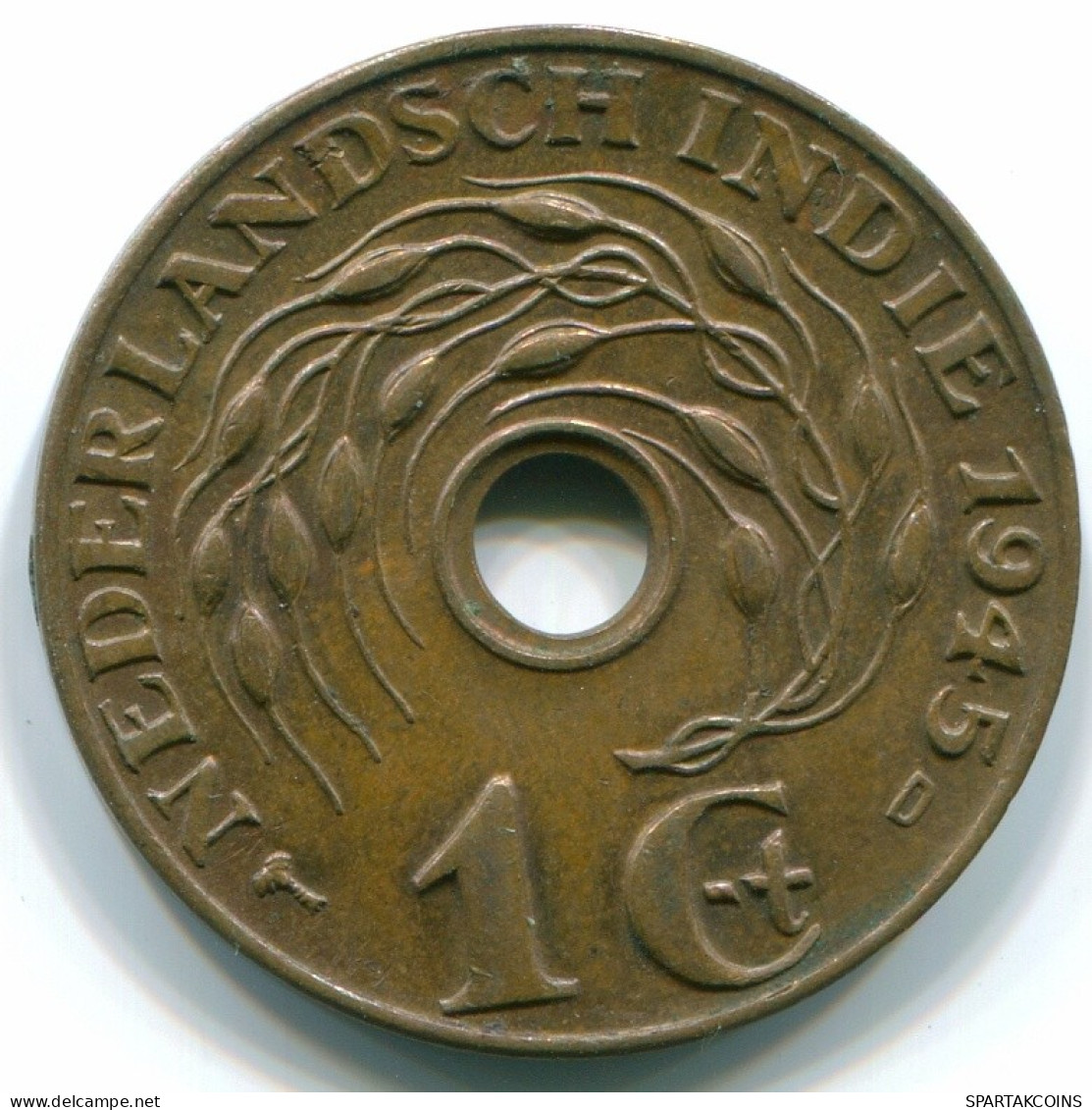 1 CENT 1945 D INDES ORIENTALES NÉERLANDAISES INDONÉSIE Bronze Colonial Pièce #S10461.F.A - Niederländisch-Indien