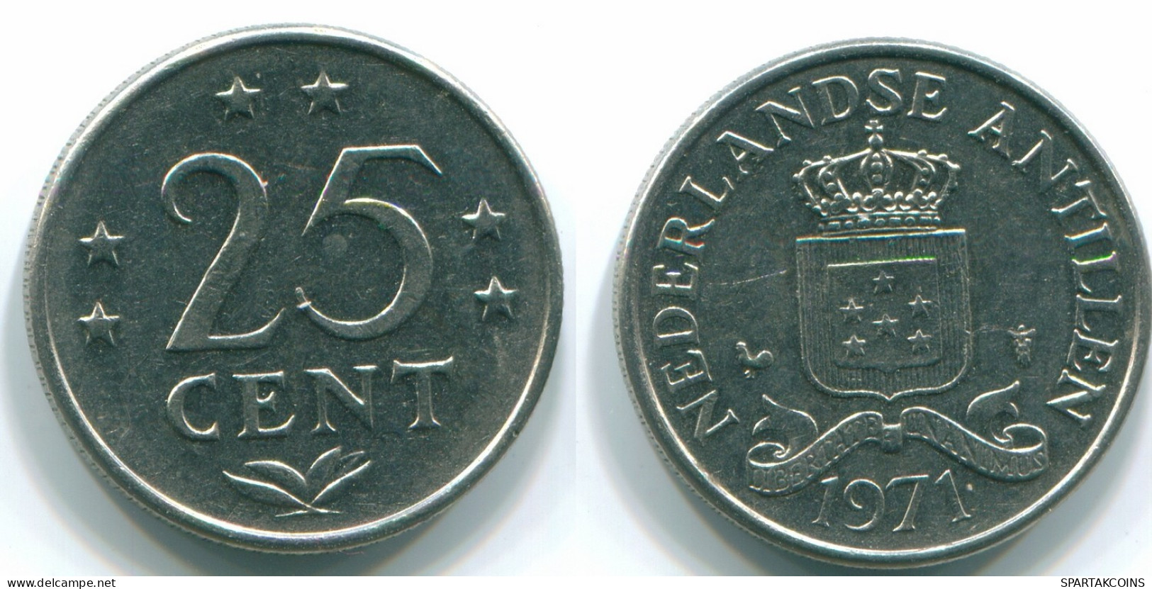 25 CENTS 1971 ANTILLAS NEERLANDESAS Nickel Colonial Moneda #S11546.E.A - Antille Olandesi