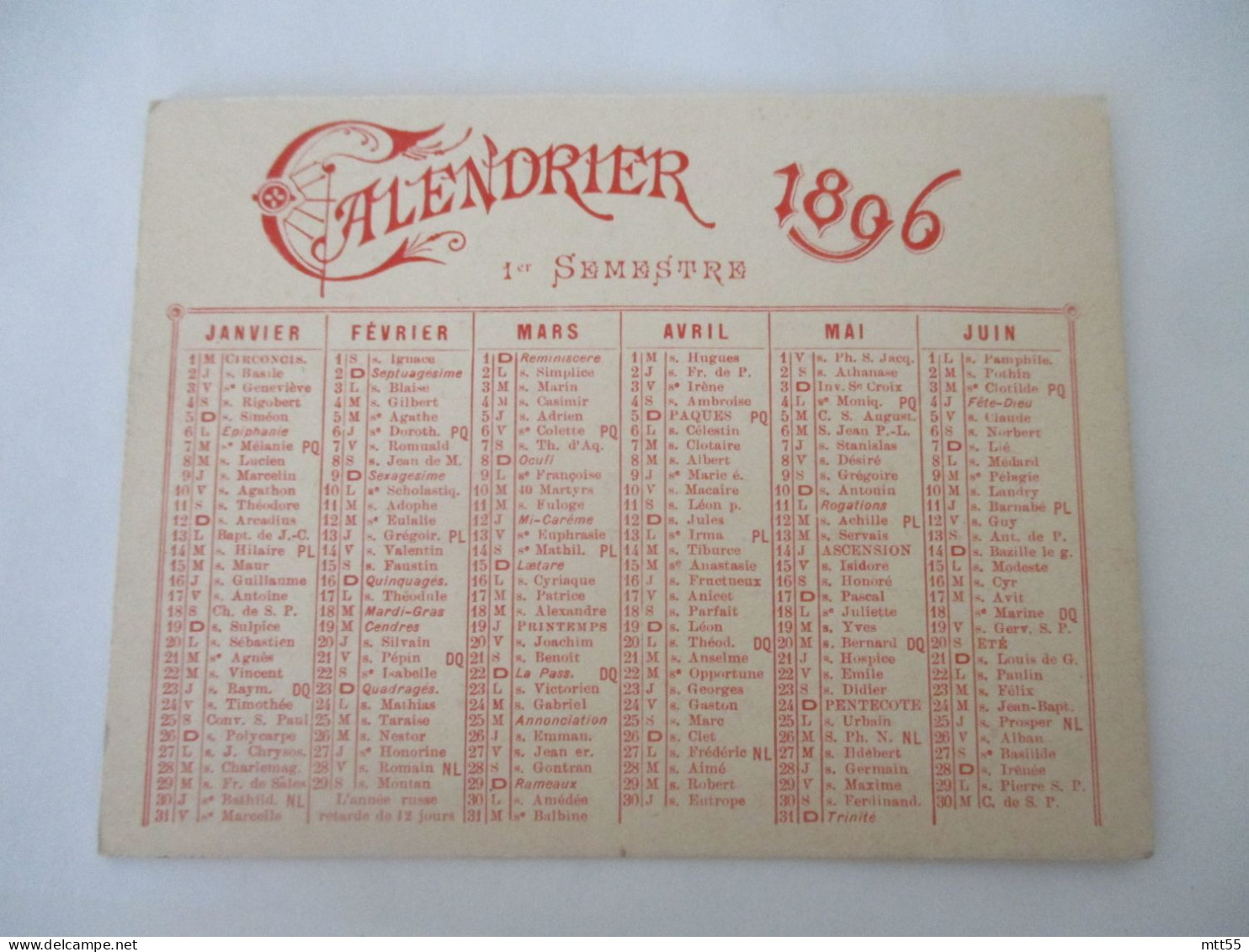 1897 CALENDRIER CHASSAING AV VICTORIA PARIS - Kleinformat : ...-1900